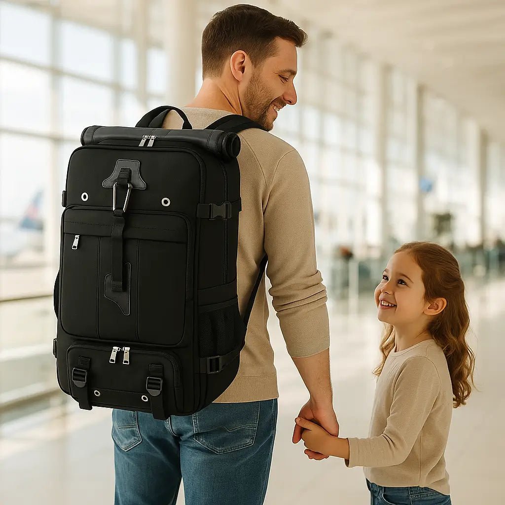 sac à dos mutli compartiment homme avec sa fille en vacances