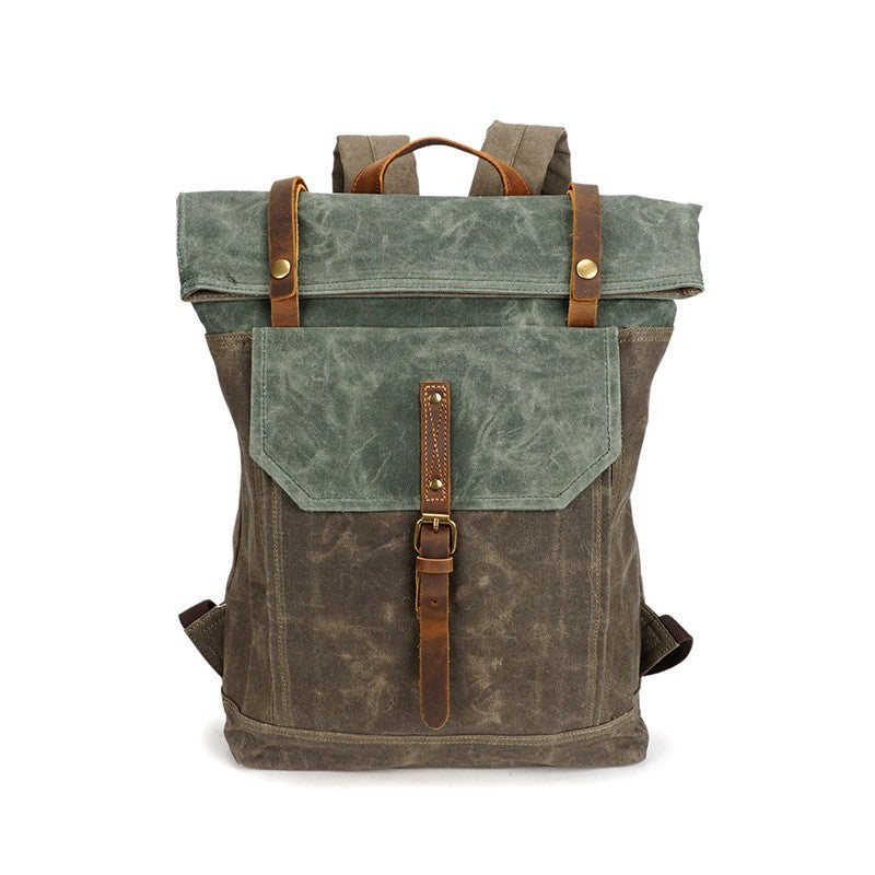 sac à dos roll top vintage vert et brun