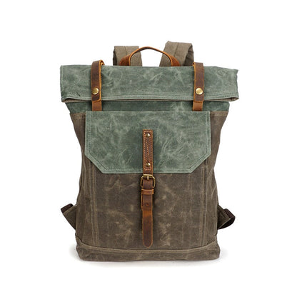 sac à dos roll top vintage vert et brun