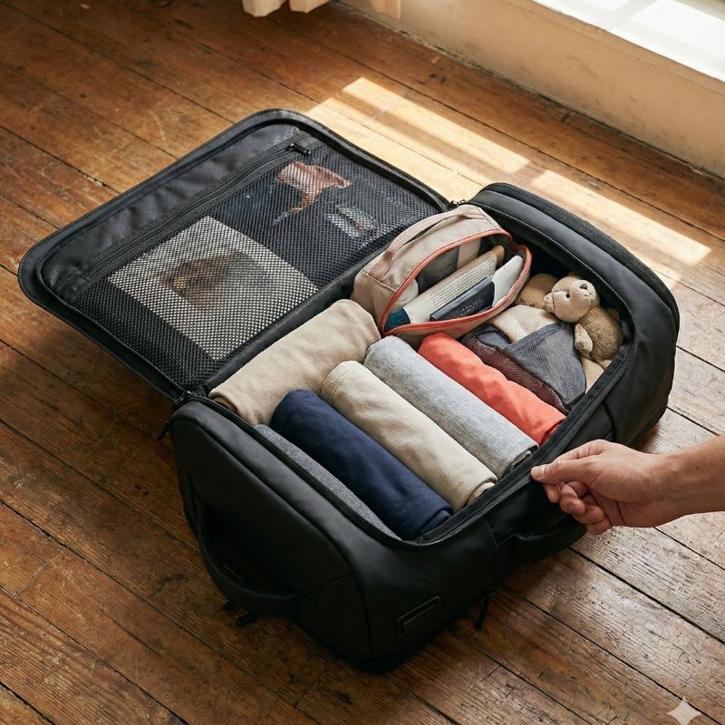 sac a dos valise cabine au dos rempli