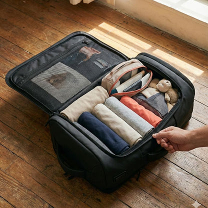 sac a dos valise cabine au dos rempli