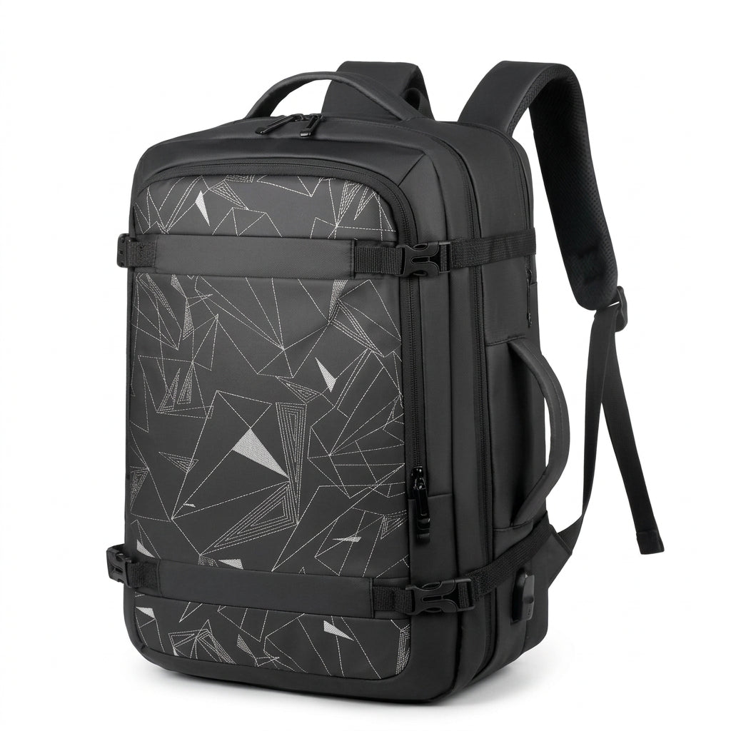 Sac à dos valise cabine extensible, modèle graphique noir, vue principale