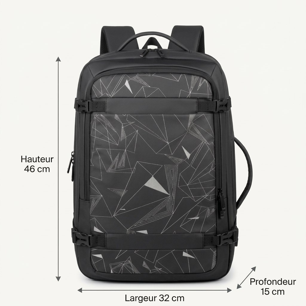 Dimensions du sac à dos valise cabine extensible graphique noir