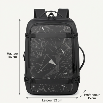 Dimensions du sac à dos valise cabine extensible graphique noir