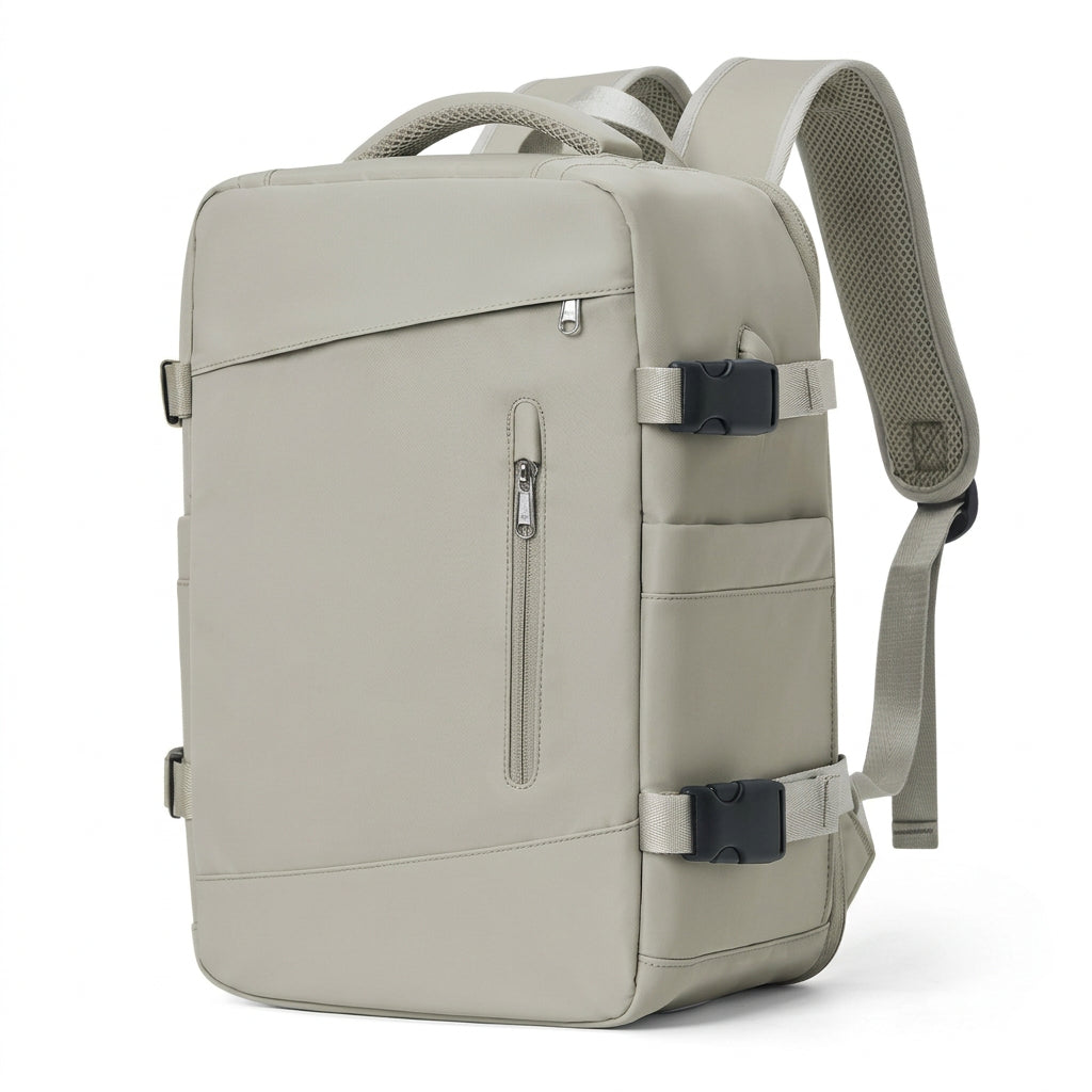sac a dos voyage avion Aerocompact coloris brun, vue de trois quarts