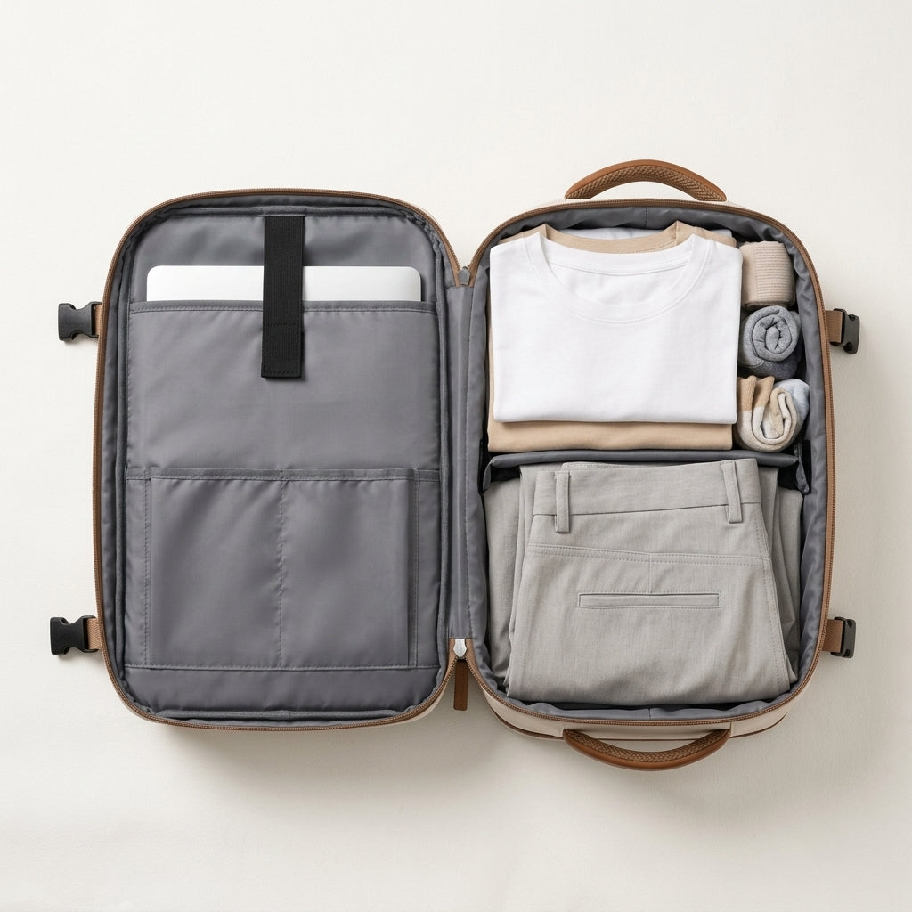 Sac à dos voyage cabine Explorer ouvert avec rangements intérieurs