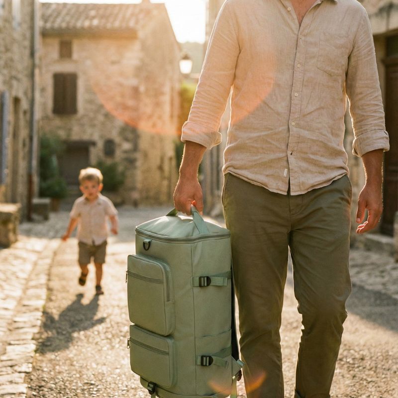homme qui tient son sac a dos voyage ultra polyvalent