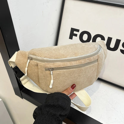 sac banane velours cotele beige double poche