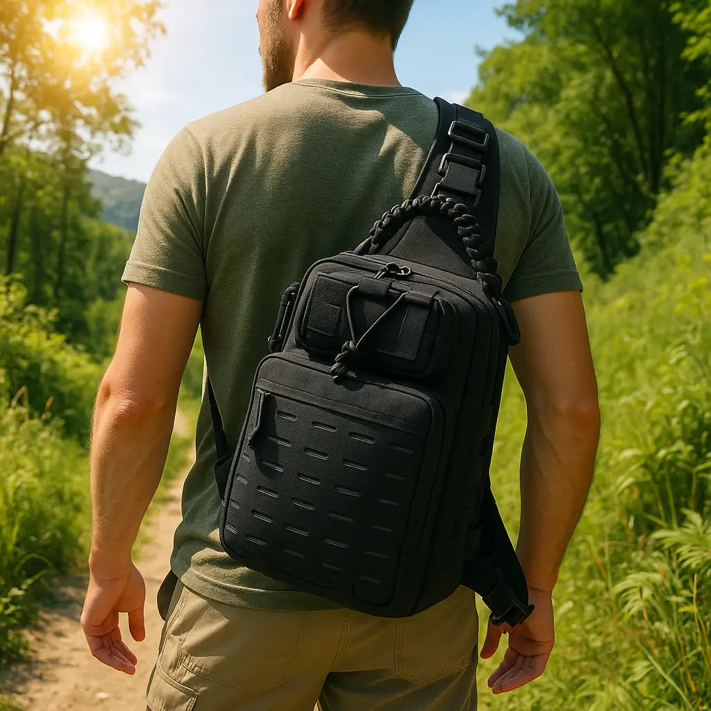 sac bandoulière homme randonnée et camping en pleine nature