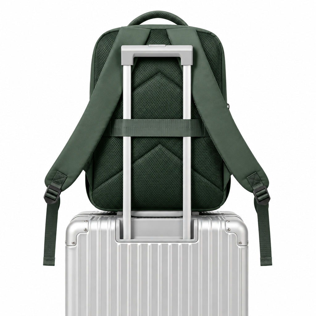 un sac a dos avion cabine compressible est posé sur une valise