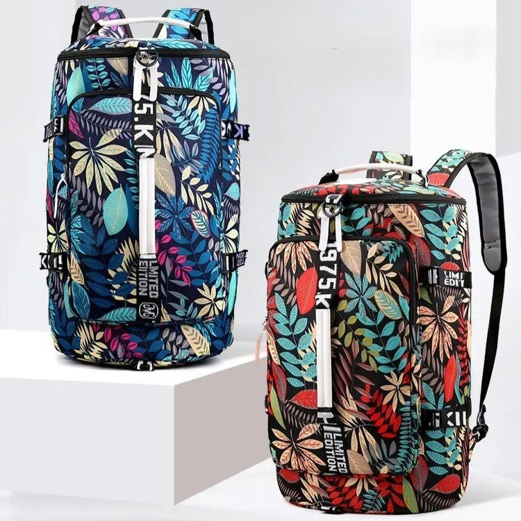 deux sac convertible en sac à dos motif floral bleu et rouge