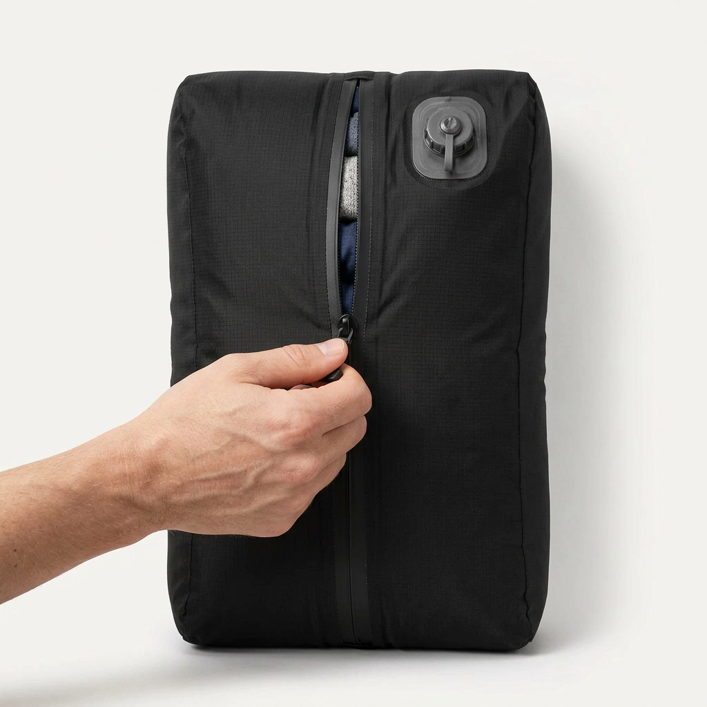 Main qui ouvre le sac de compressions électriques.