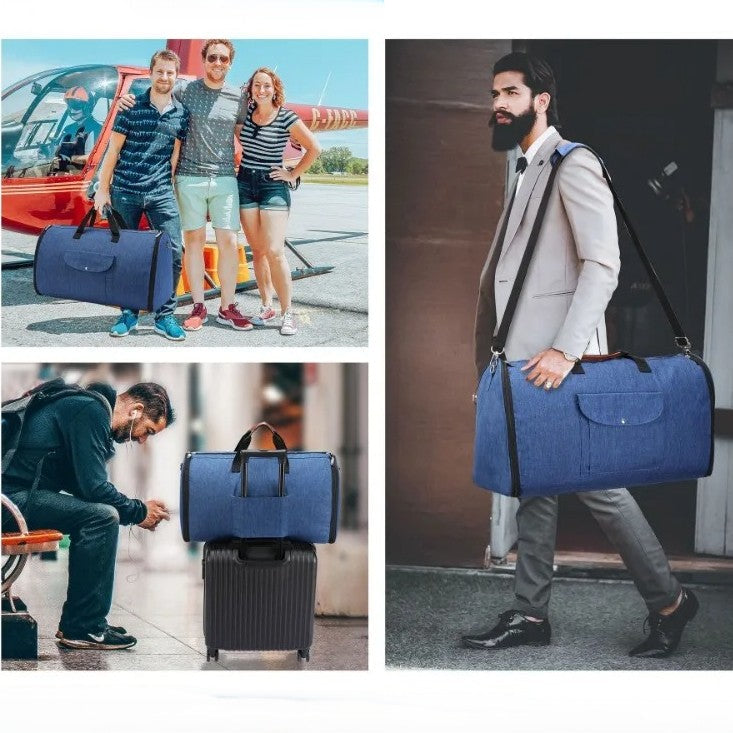 differentes scenes avec sac de voyage convertible costume