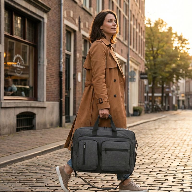 femme avec un sac de voyage convertible sac a dos