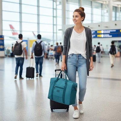 Sac de voyage femme bleu dans aeroport