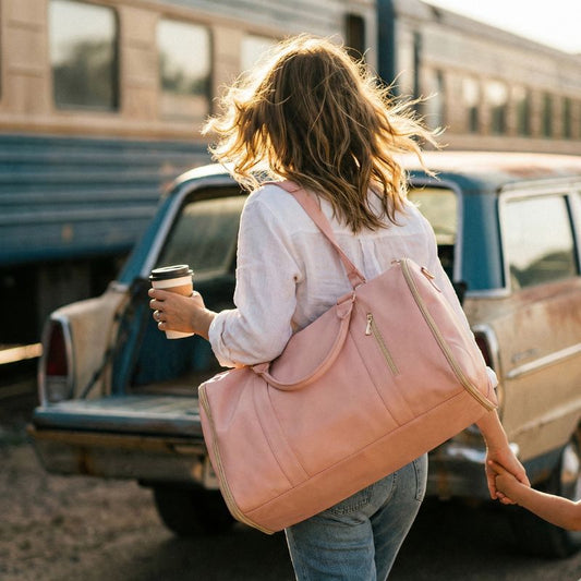 femme avec sac de voyage femme en bandoulière