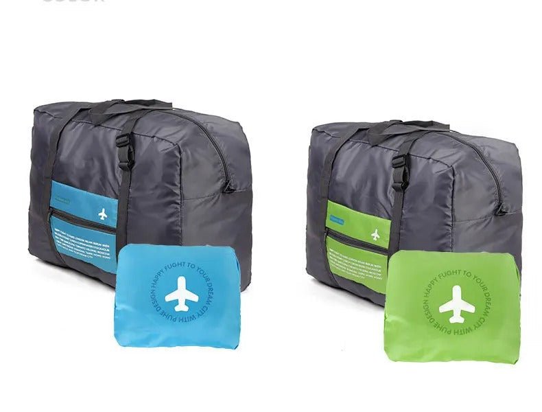 sac de voyage pliable vert et bleu