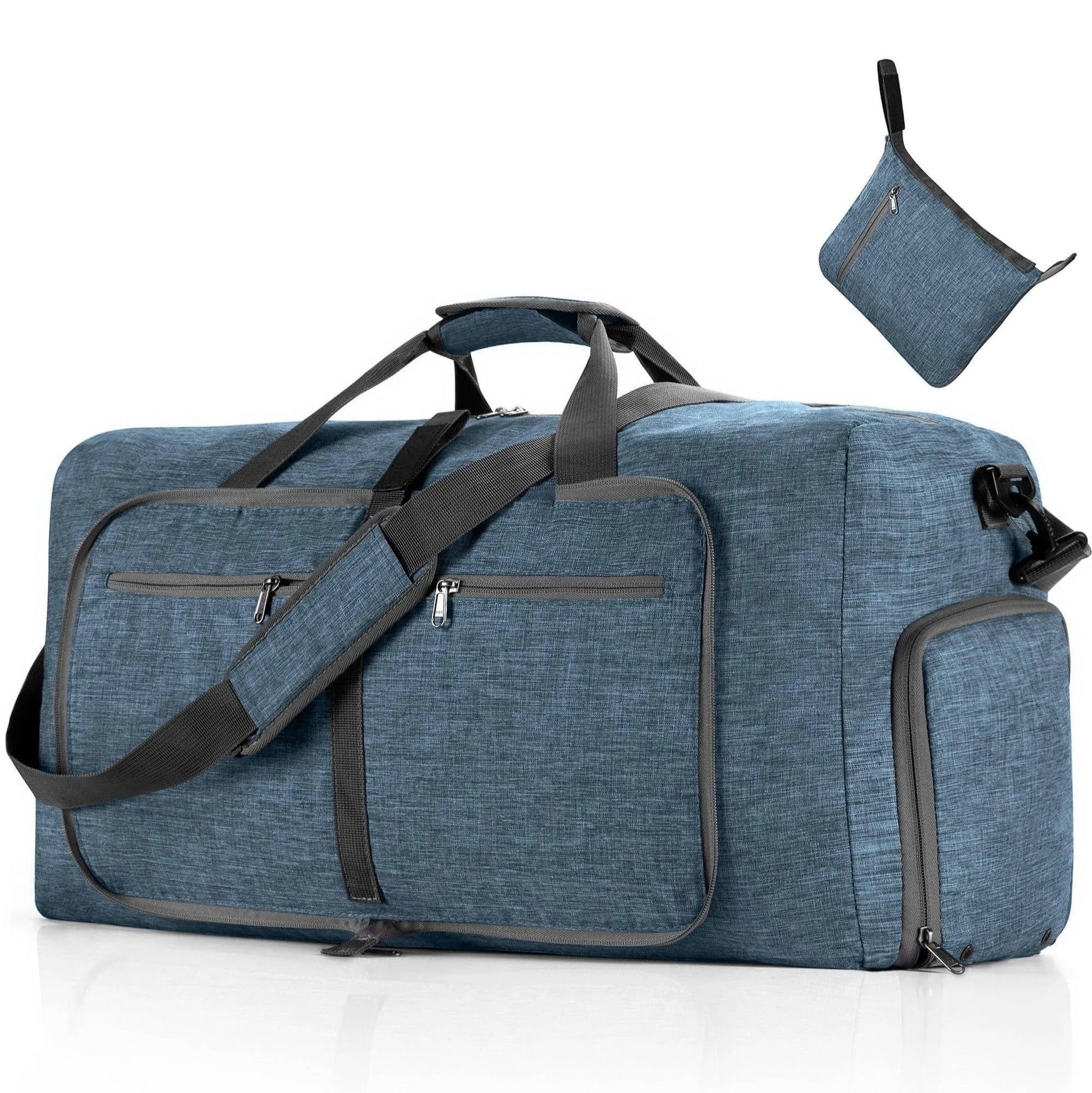 sac de voyage pliable grande capacité 65L bleu foncé