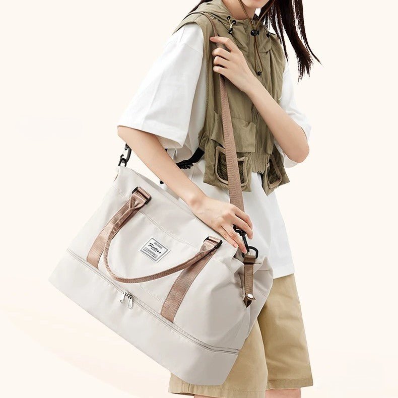 sac de week end femme voyage beige et brun