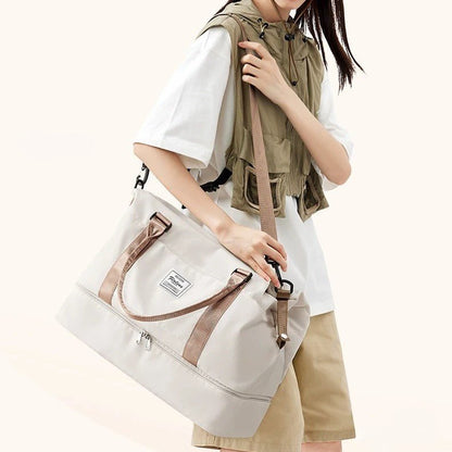 sac de week end femme voyage beige et brun
