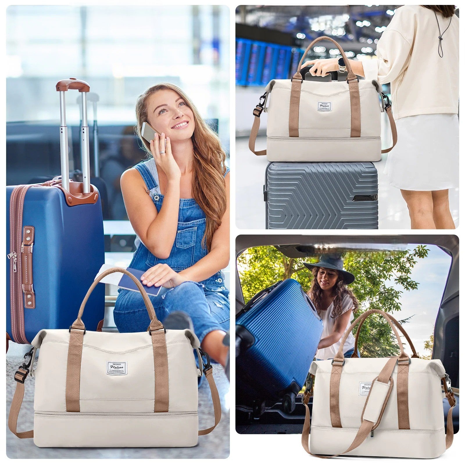 Sac De Voyage Pliable Femme - Weekend, Sport, Cabine Avion, Compartiments Sec/humide, Gris