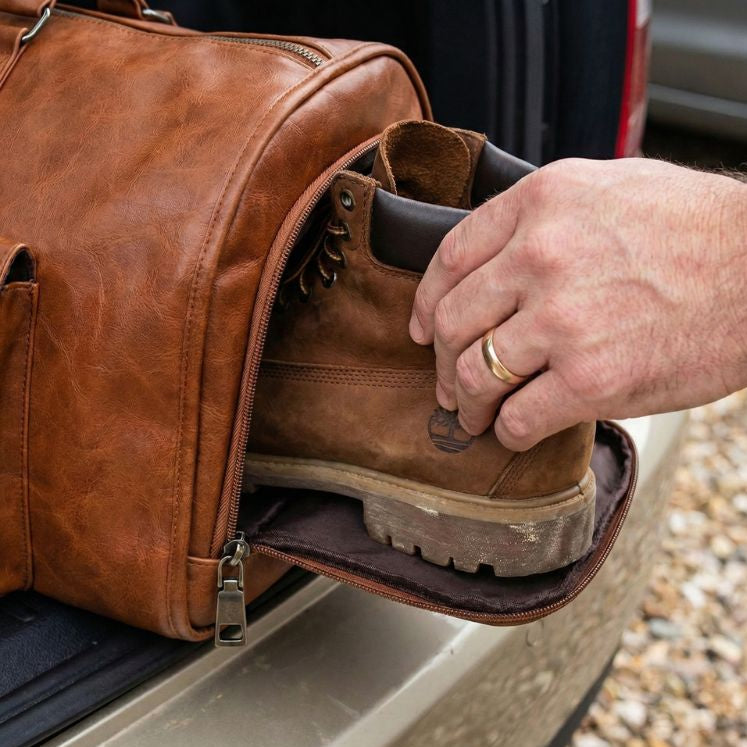 chaussures dans sac voyage convertible cuir