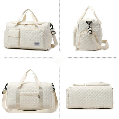 vue a 360 d'un sac week-end matelassé beige