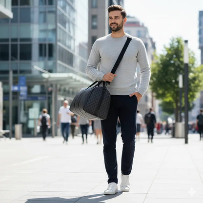 homme en ville avec sac week end pour homme